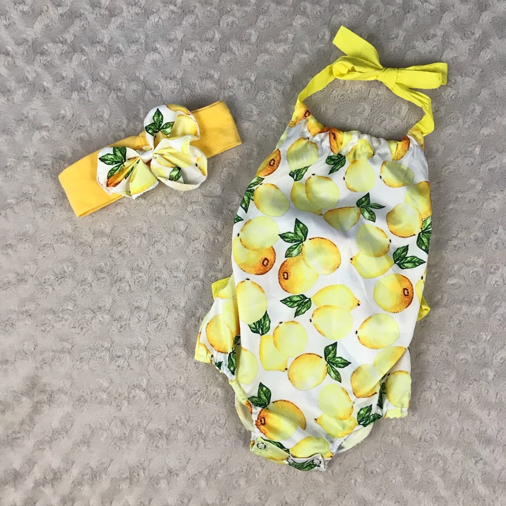Trendy Lemon Baby Girl Romper Halter Style